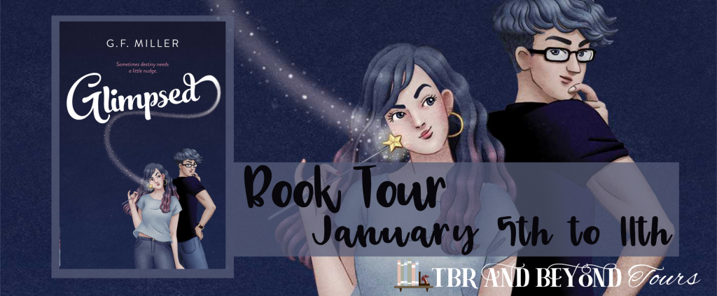 Blog Tour Banner with a boy and girl on it and magic swirling in the background