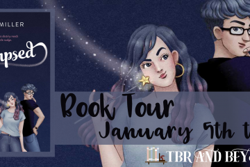 Blog Tour Banner with a boy and girl on it and magic swirling in the background